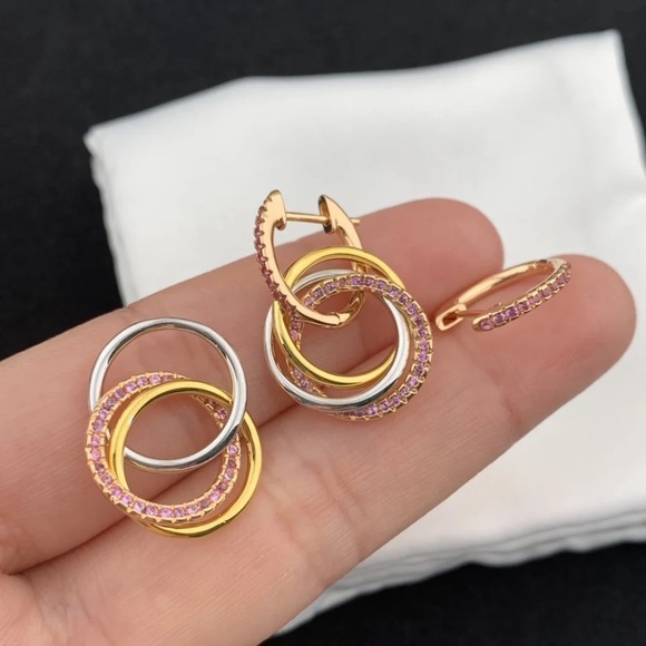 1pair Cartier all Color Gold Include Family Circles Hoop Earrings Mother’s Day - Picture 6 of 16